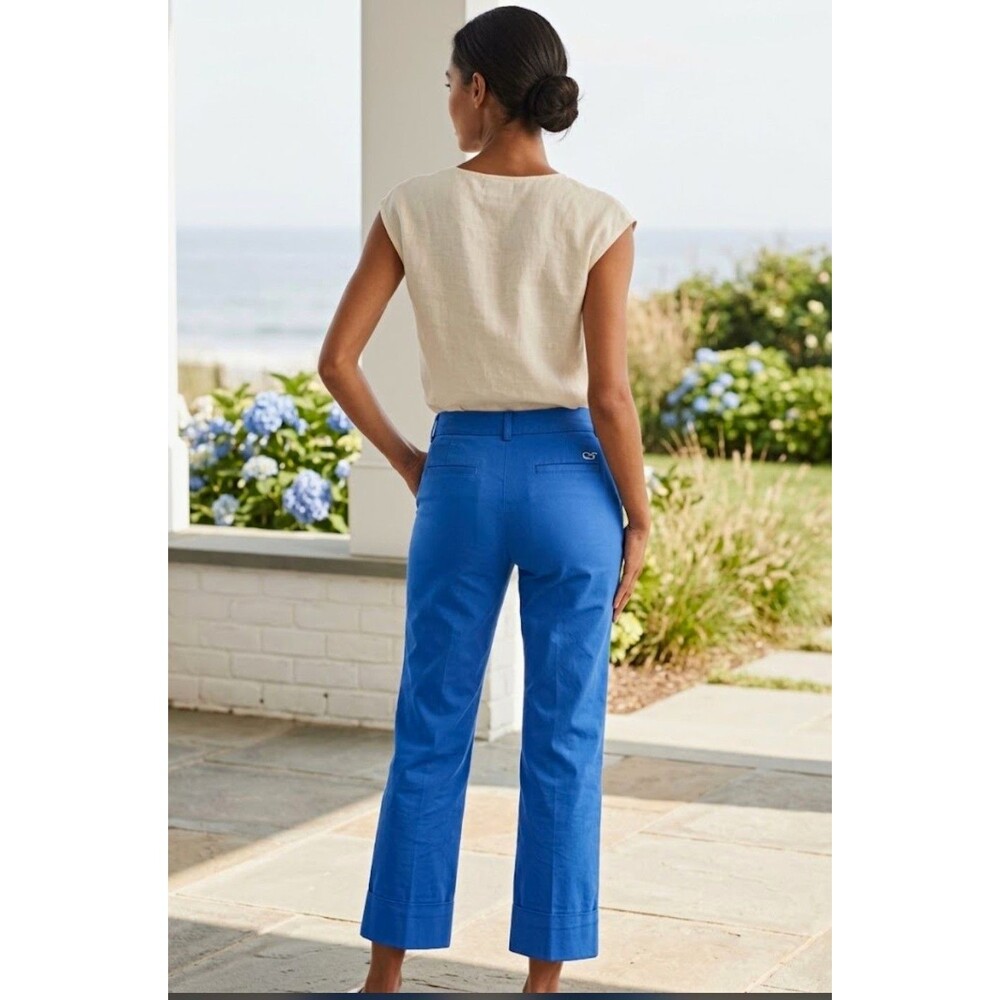 Vineyard Vines Royal Blue Ankle Chino Pants Cuffed Hem Whale Logo Size 8